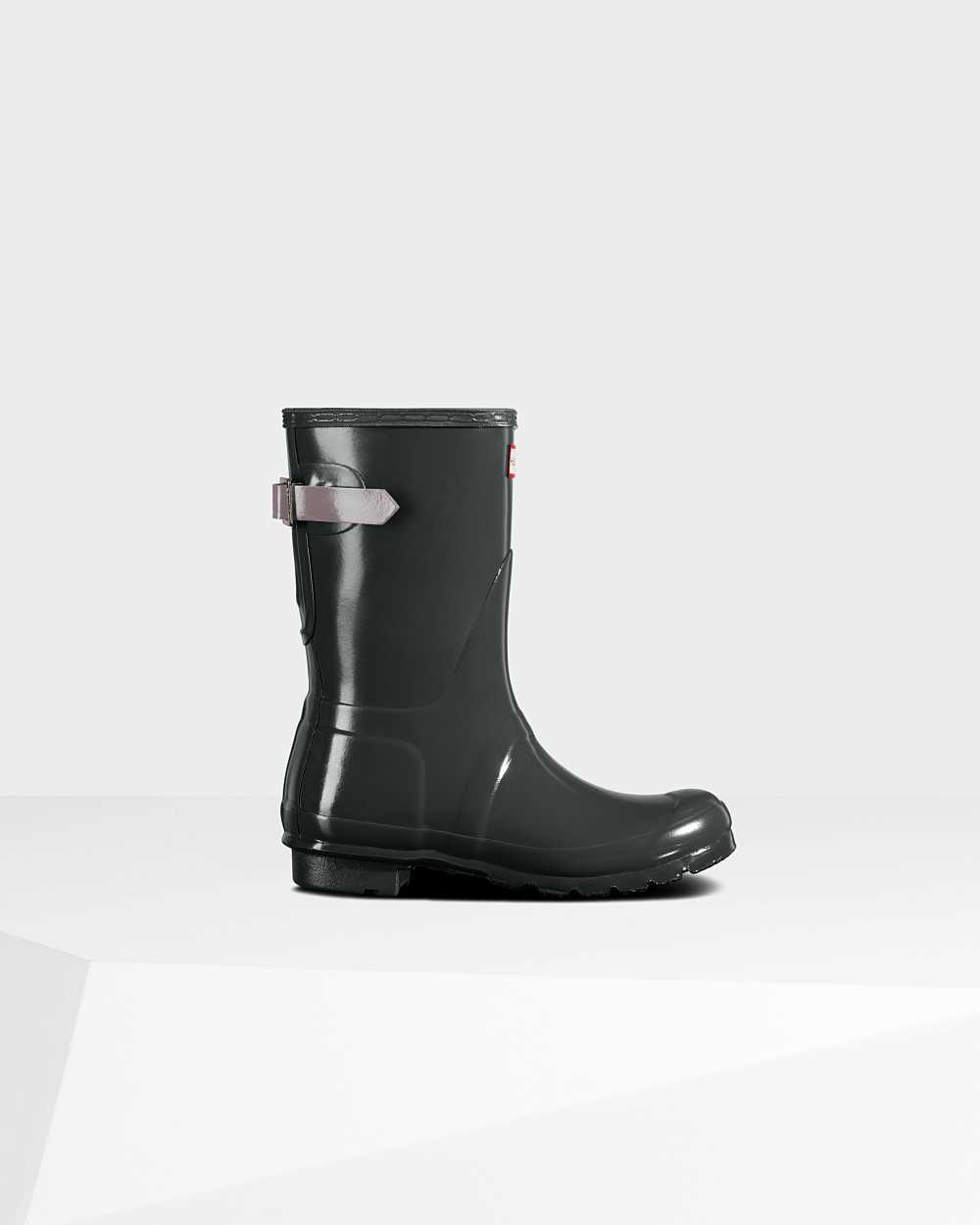 Hunter Original Short Back Adjustable Gloss Women's Rain Boots NZ-75367G Black